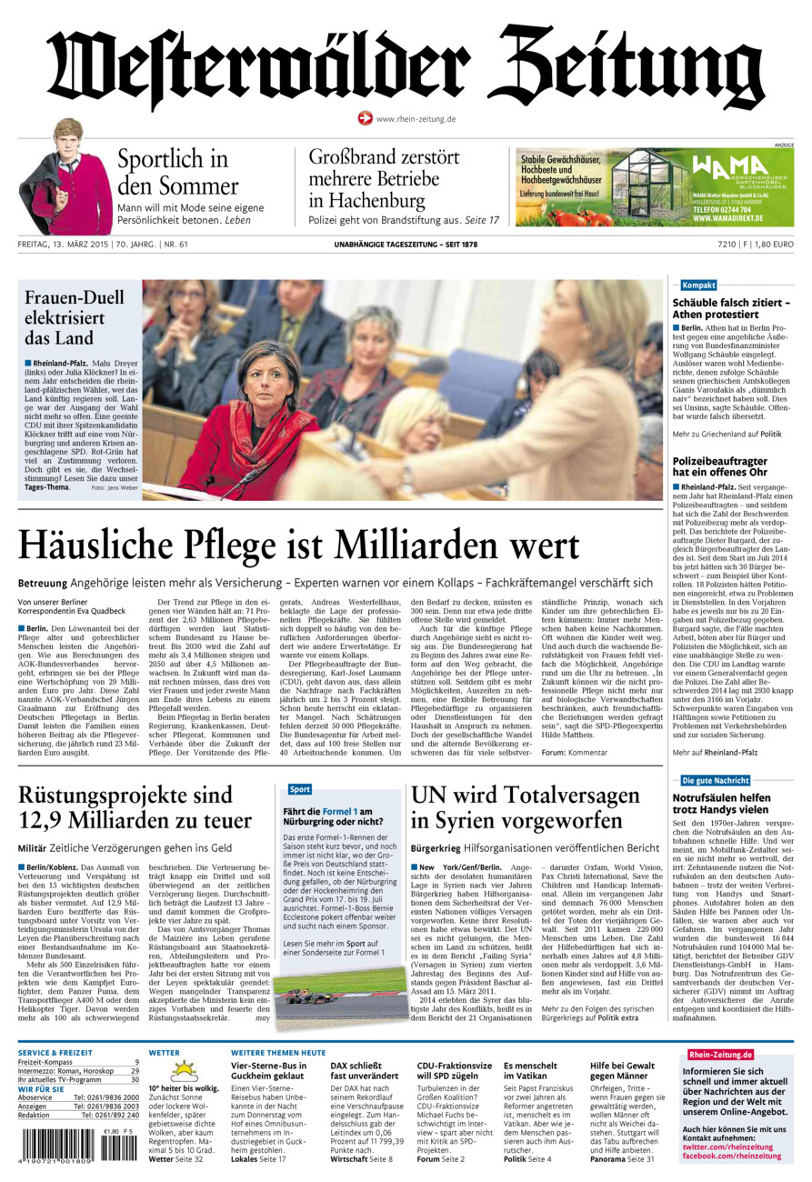 Westerwälder Zeitung vom Freitag, 13.03.2015