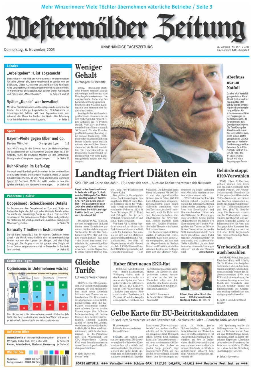 Westerwälder Zeitung vom Donnerstag, 06.11.2003