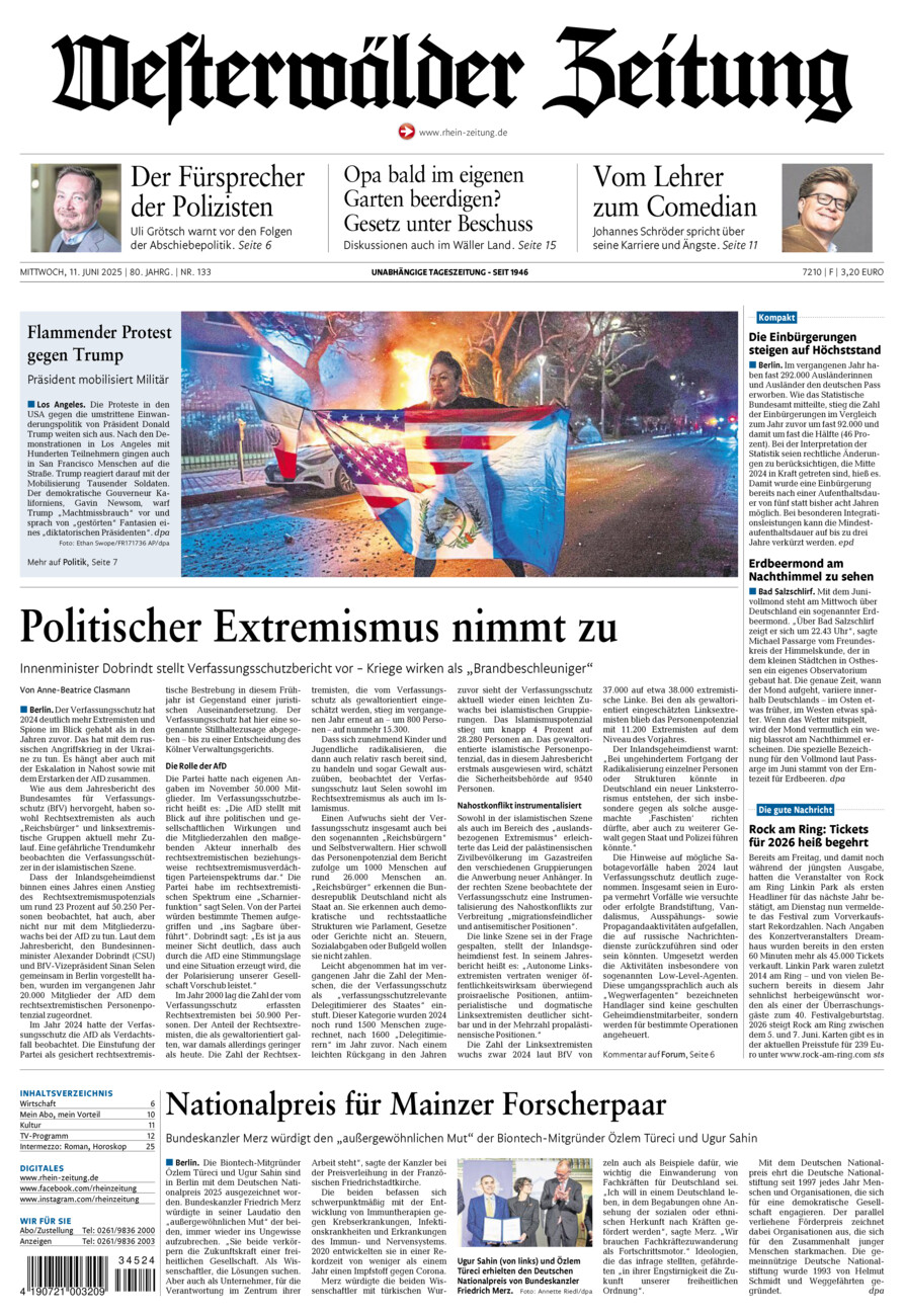 Westerwälder Zeitung vom Mittwoch, 11.06.2025