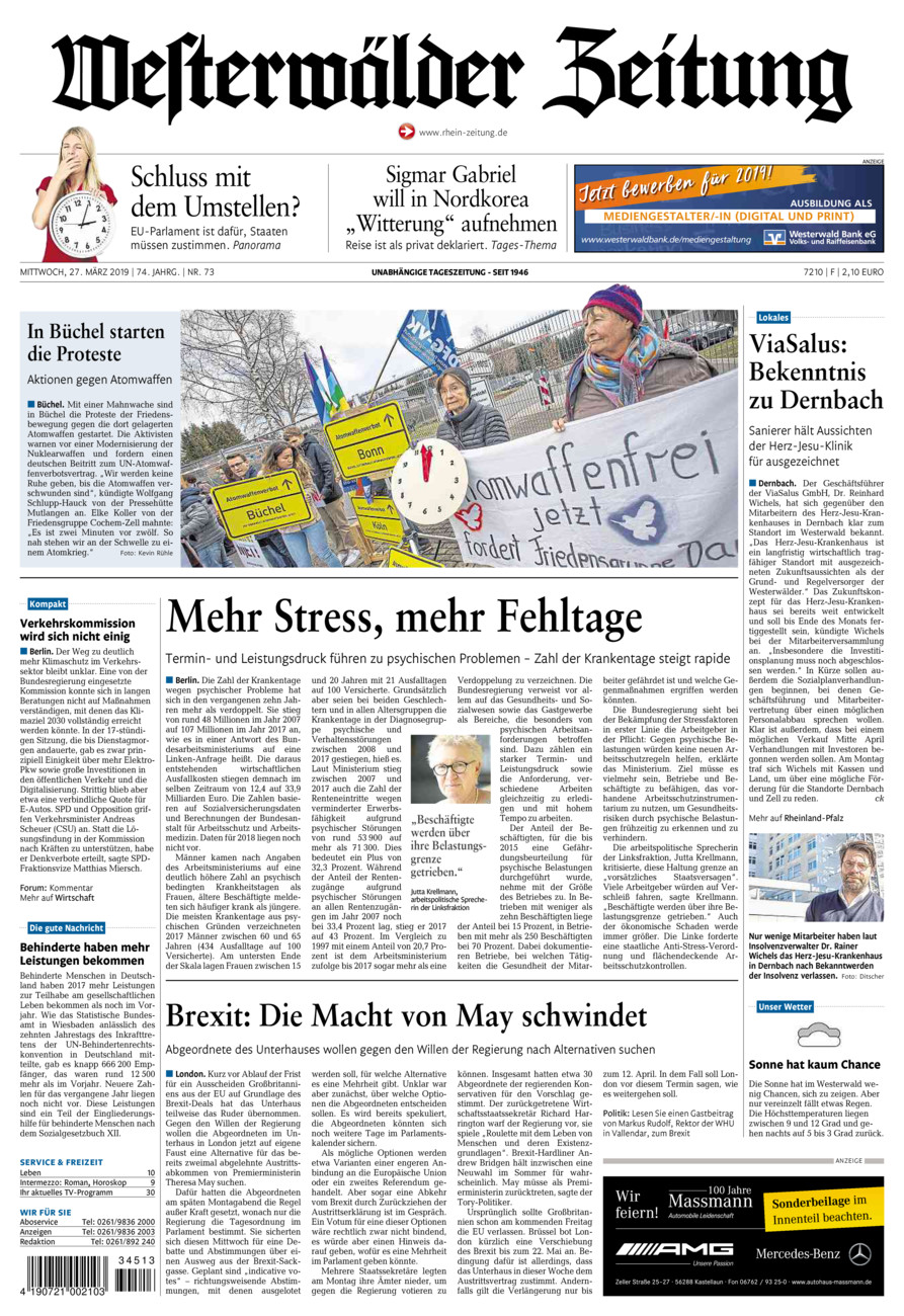 Westerwälder Zeitung vom Mittwoch, 27.03.2019