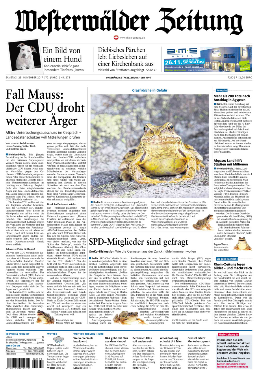 Westerwälder Zeitung vom Samstag, 25.11.2017