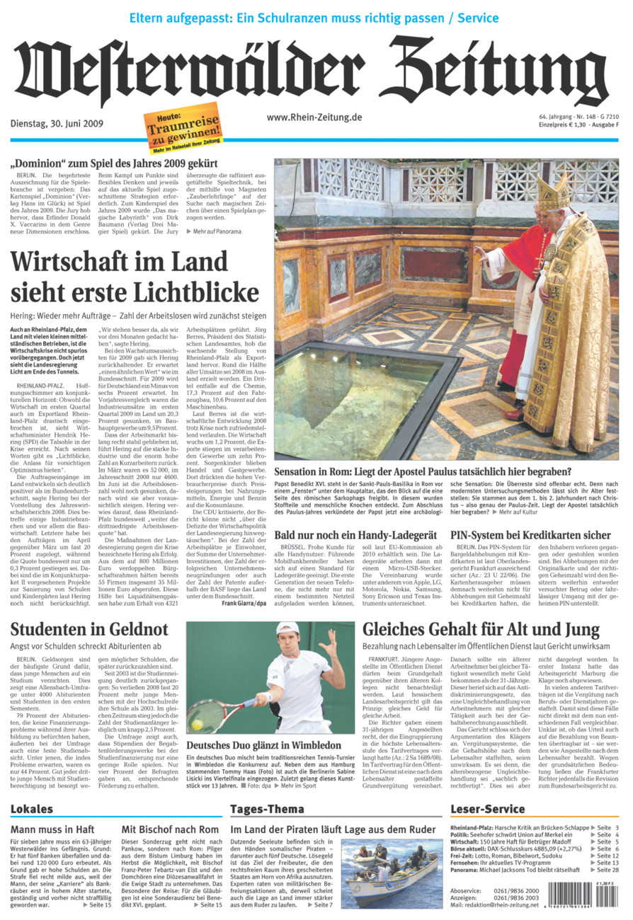 Westerwälder Zeitung vom Dienstag, 30.06.2009