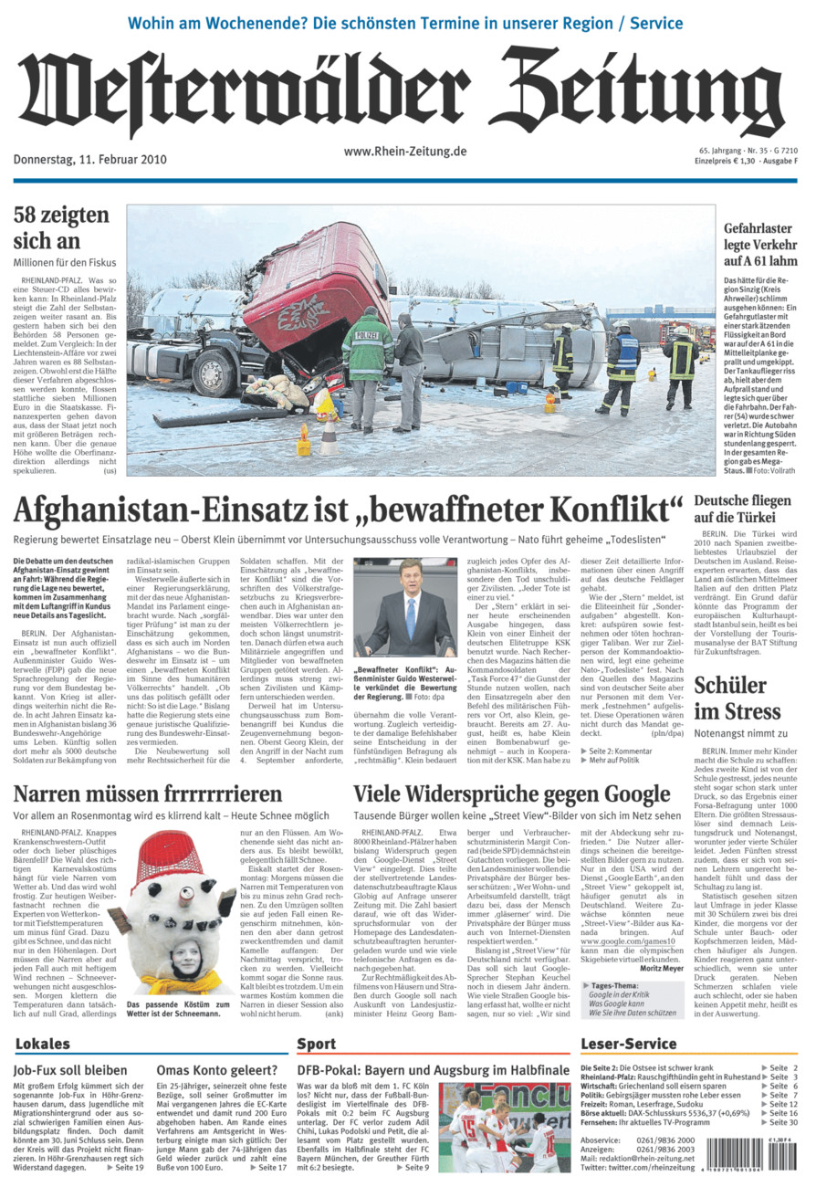 Westerwälder Zeitung vom Donnerstag, 11.02.2010
