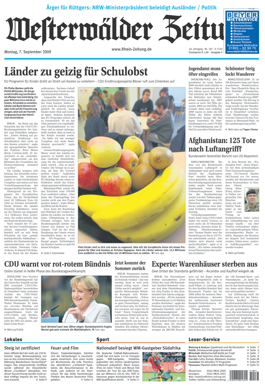 Westerwälder Zeitung vom Montag, 07.09.2009