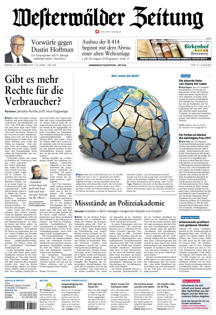 Westerwälder Zeitung vom Freitag, 03.11.2017