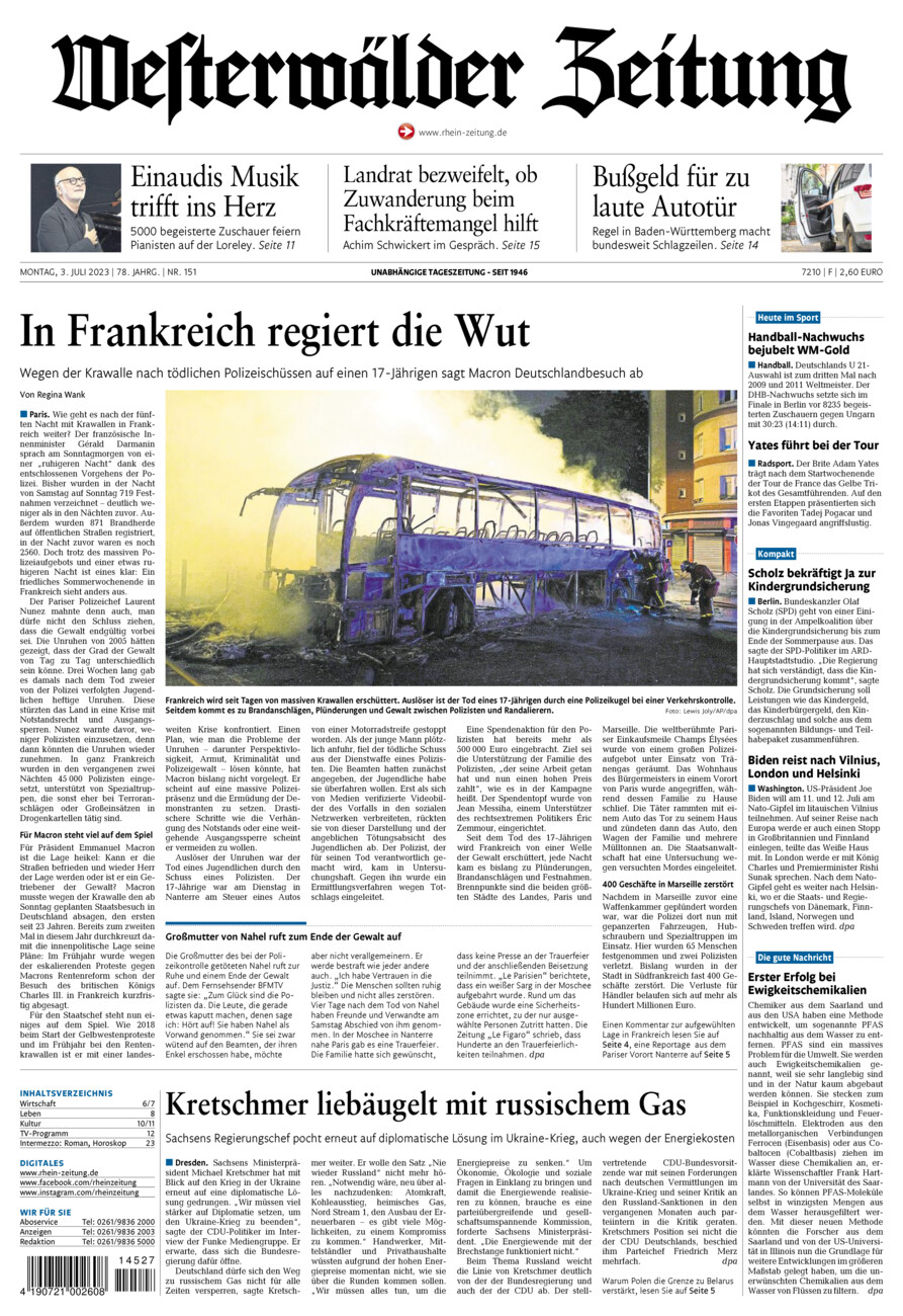 Westerwälder Zeitung vom Montag, 03.07.2023