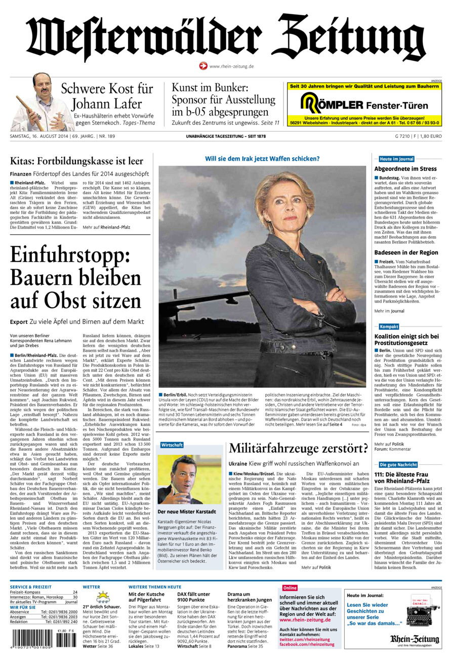 Westerwälder Zeitung vom Samstag, 16.08.2014