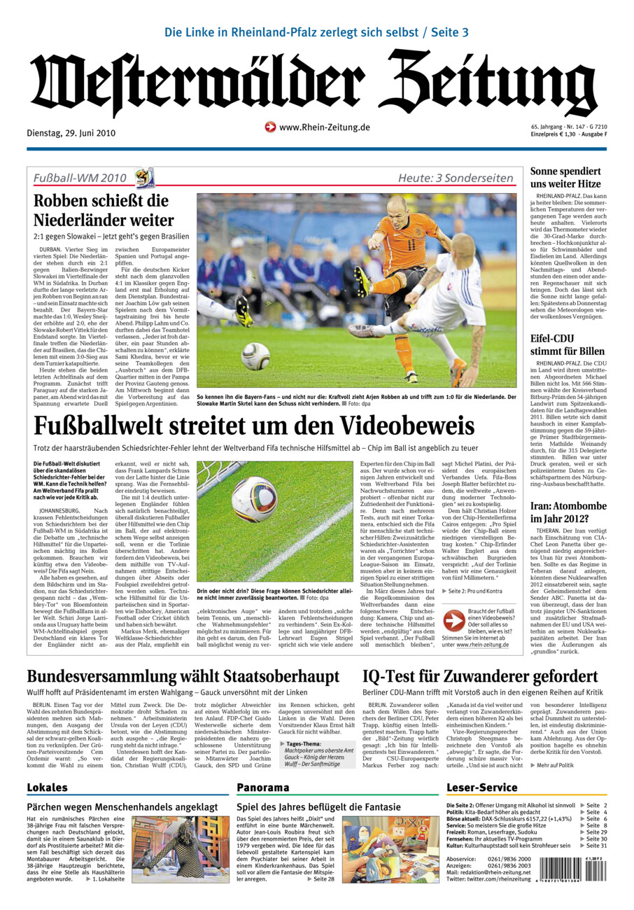 Westerwälder Zeitung vom Dienstag, 29.06.2010