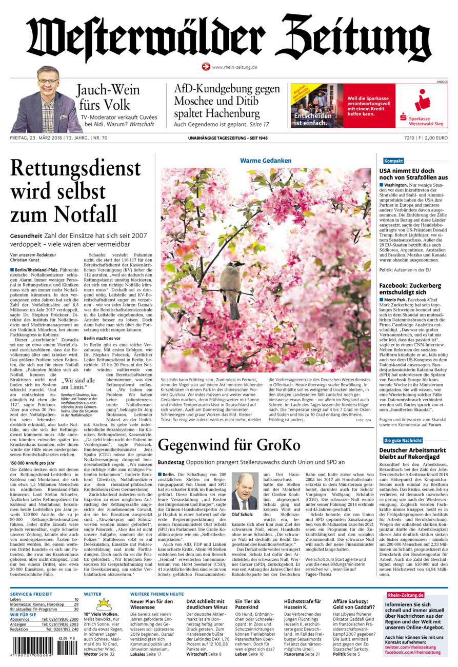 Westerwälder Zeitung vom Freitag, 23.03.2018