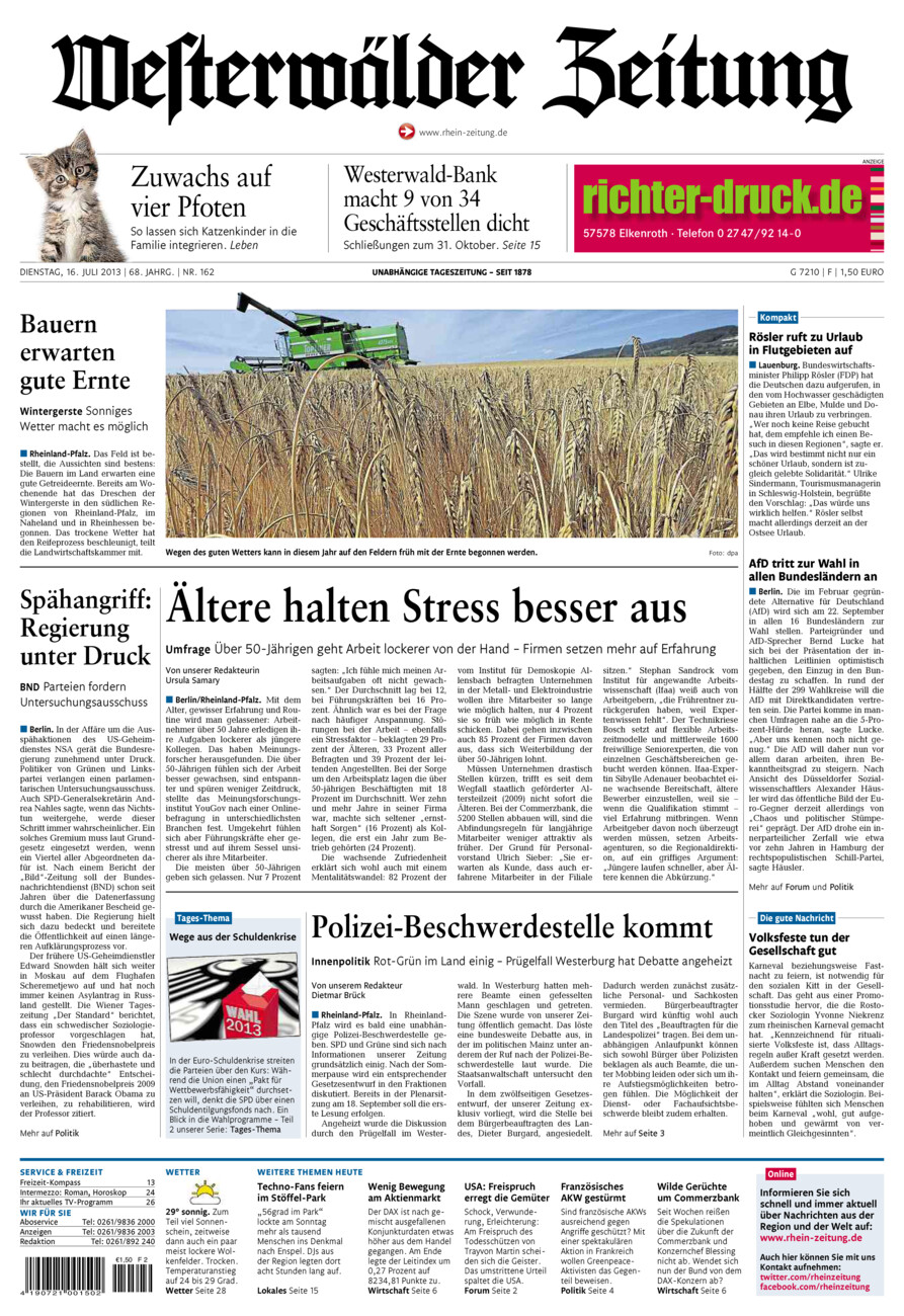 Westerwälder Zeitung vom Dienstag, 16.07.2013