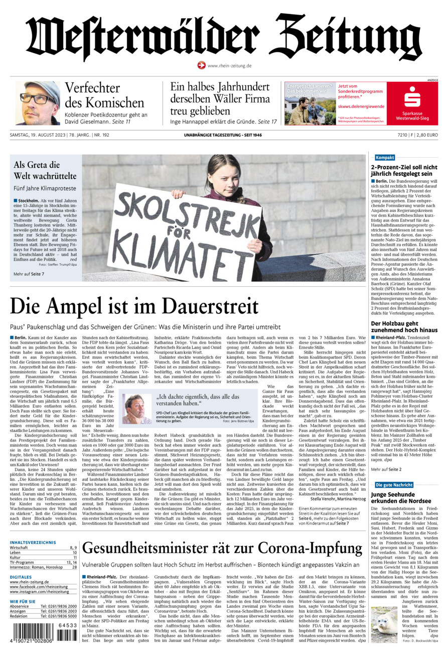 Westerwälder Zeitung vom Samstag, 19.08.2023