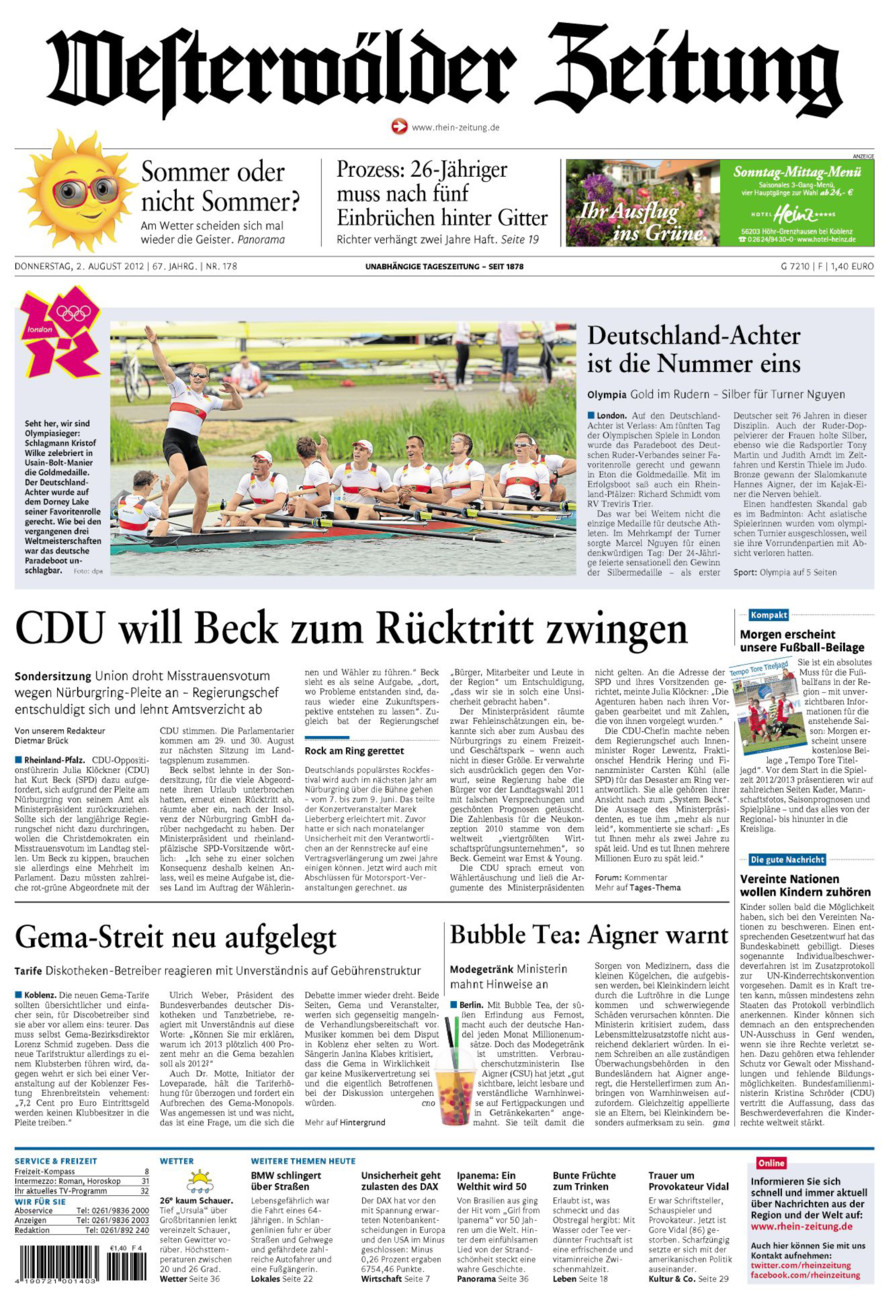 Westerwälder Zeitung vom Donnerstag, 02.08.2012