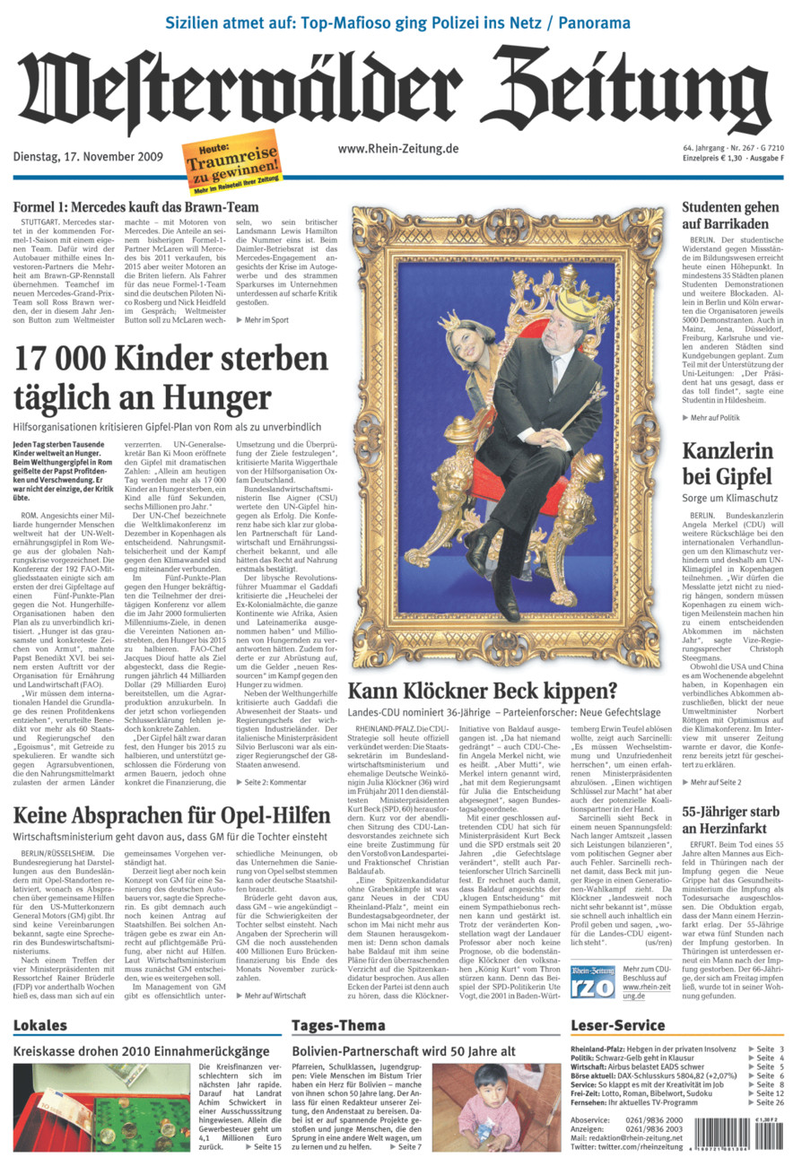 Westerwälder Zeitung vom Dienstag, 17.11.2009