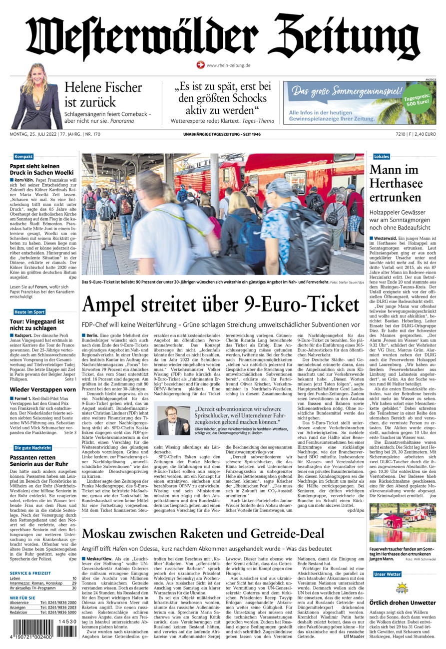 Westerwälder Zeitung vom Montag, 25.07.2022