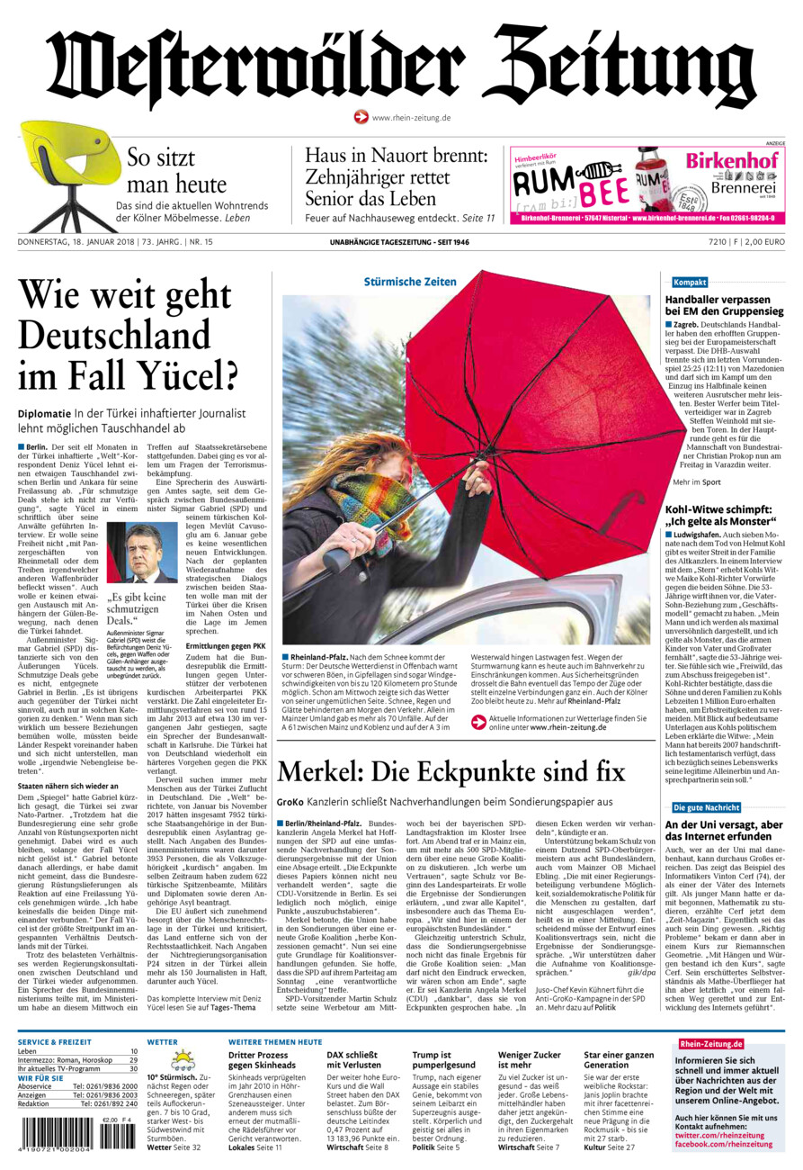 Westerwälder Zeitung vom Donnerstag, 18.01.2018