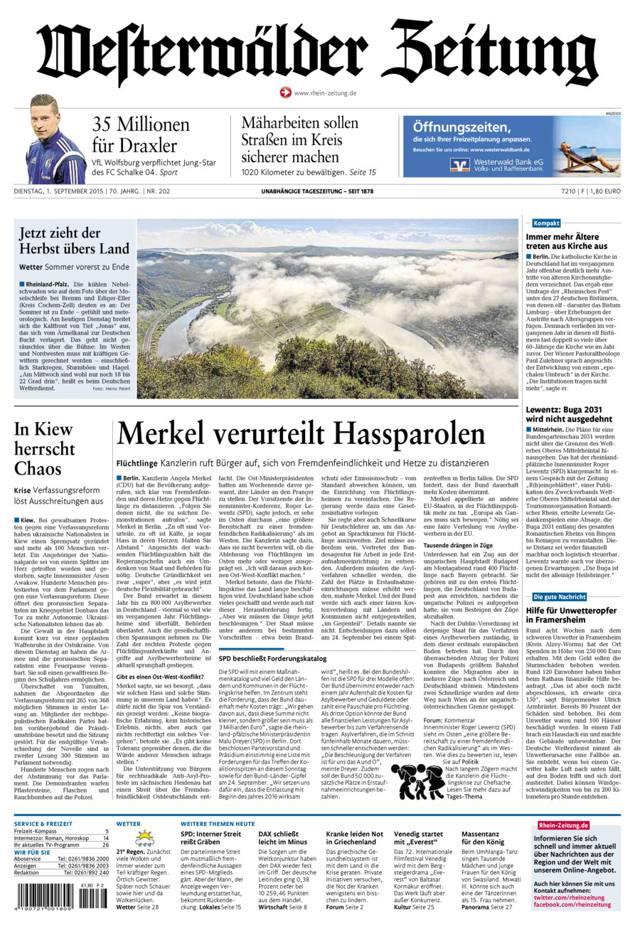 Westerwälder Zeitung vom Dienstag, 01.09.2015