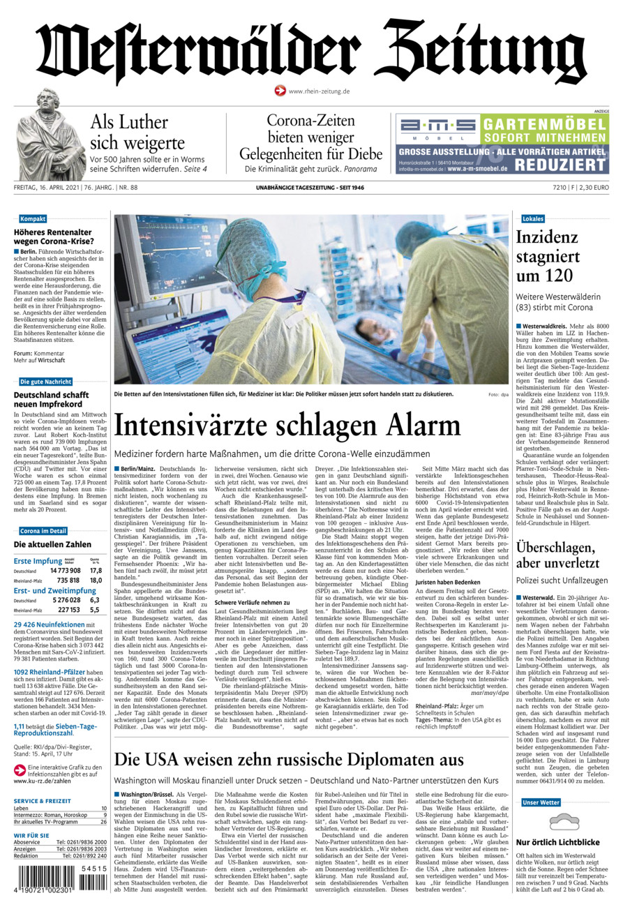 Westerwälder Zeitung vom Freitag, 16.04.2021