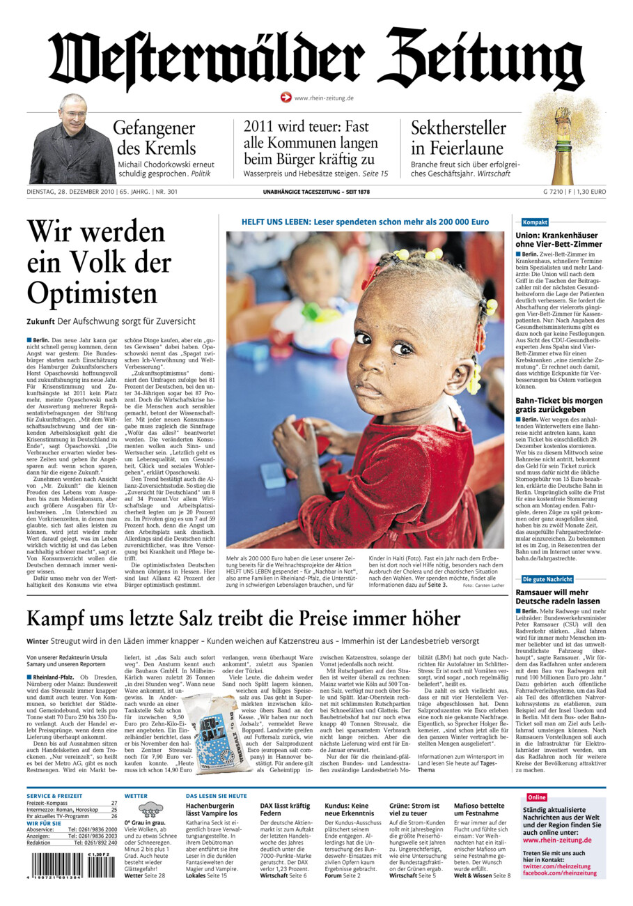 Westerwälder Zeitung vom Dienstag, 28.12.2010