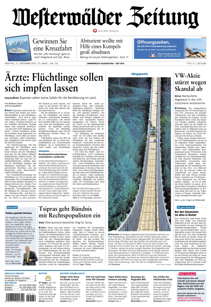 Westerwälder Zeitung vom Dienstag, 22.09.2015