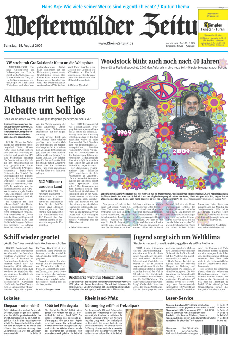 Westerwälder Zeitung vom Samstag, 15.08.2009
