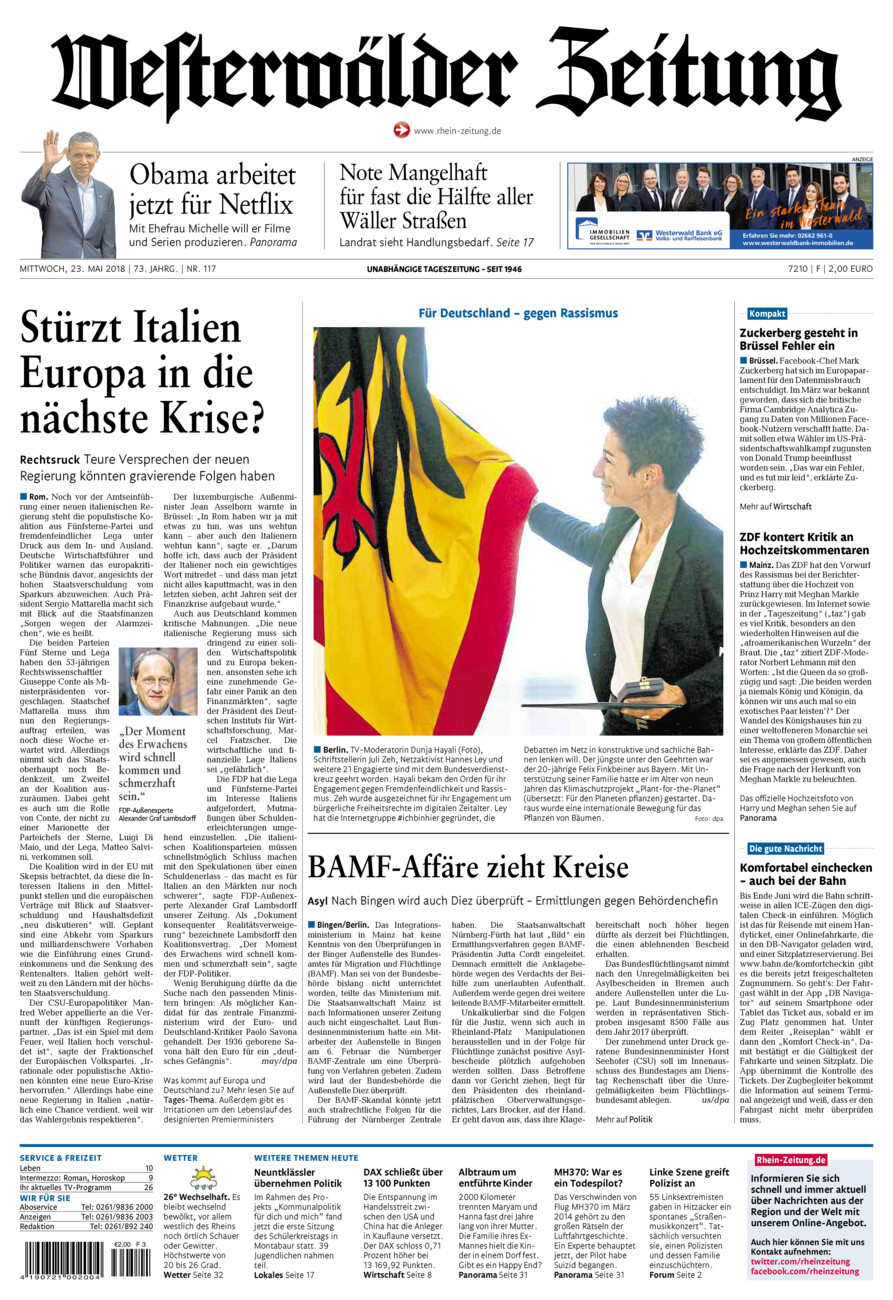 Westerwälder Zeitung vom Mittwoch, 23.05.2018