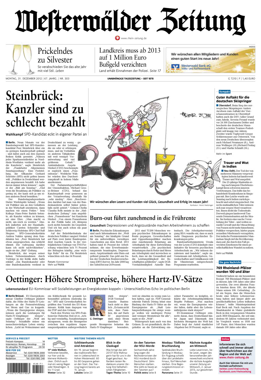 Westerwälder Zeitung vom Montag, 31.12.2012