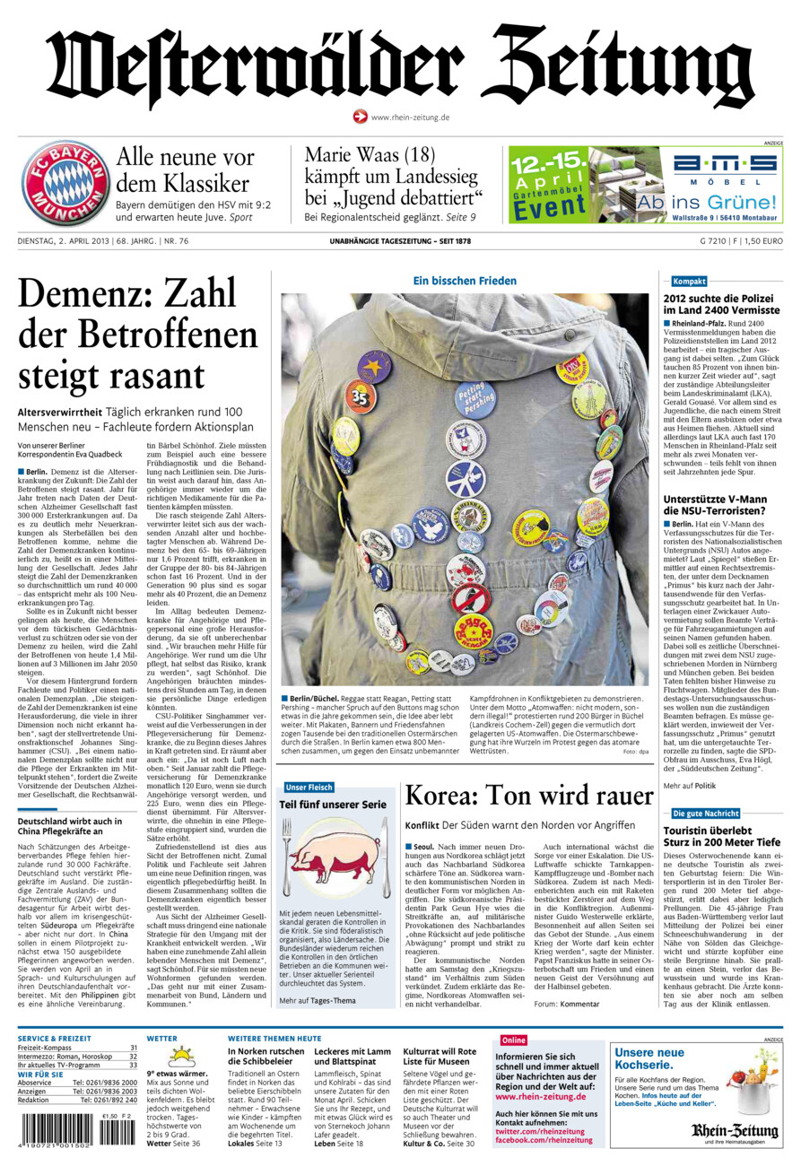 Westerwälder Zeitung vom Dienstag, 02.04.2013