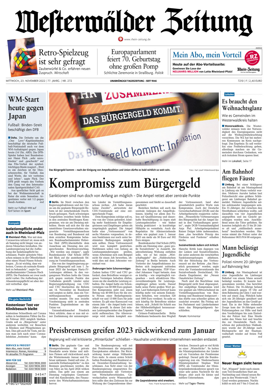 Westerwälder Zeitung vom Mittwoch, 23.11.2022