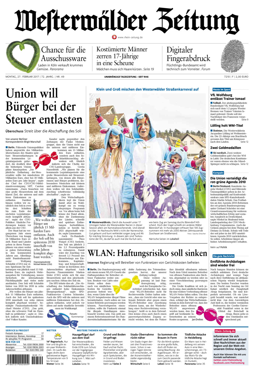 Westerwälder Zeitung vom Montag, 27.02.2017