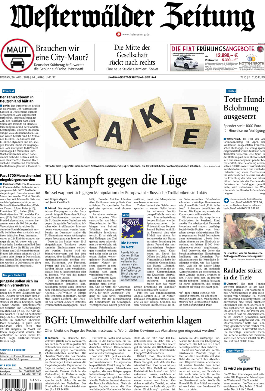 Westerwälder Zeitung vom Freitag, 26.04.2019