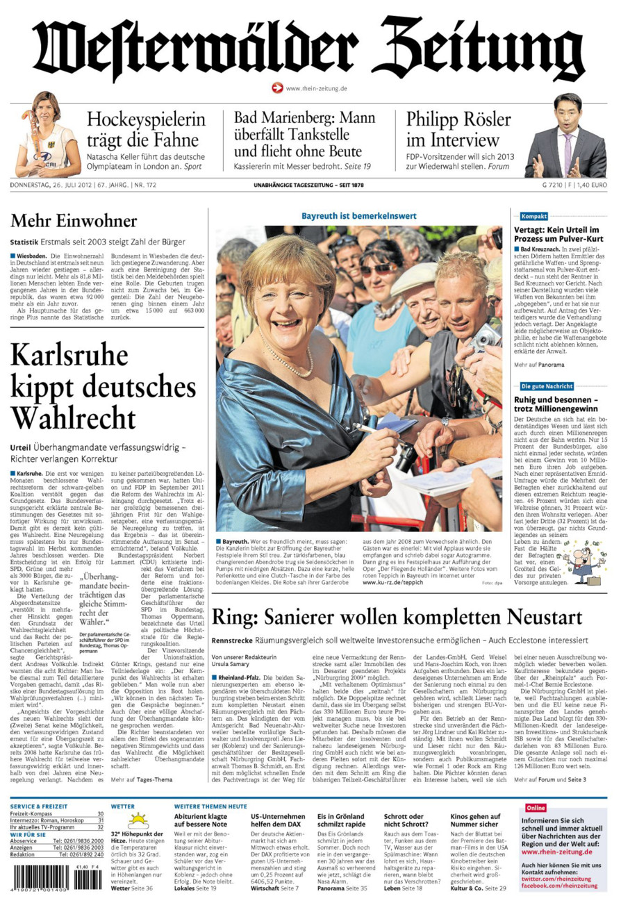 Westerwälder Zeitung vom Donnerstag, 26.07.2012