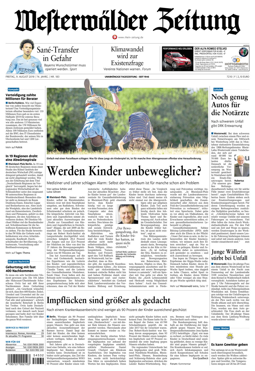 Westerwälder Zeitung vom Freitag, 09.08.2019