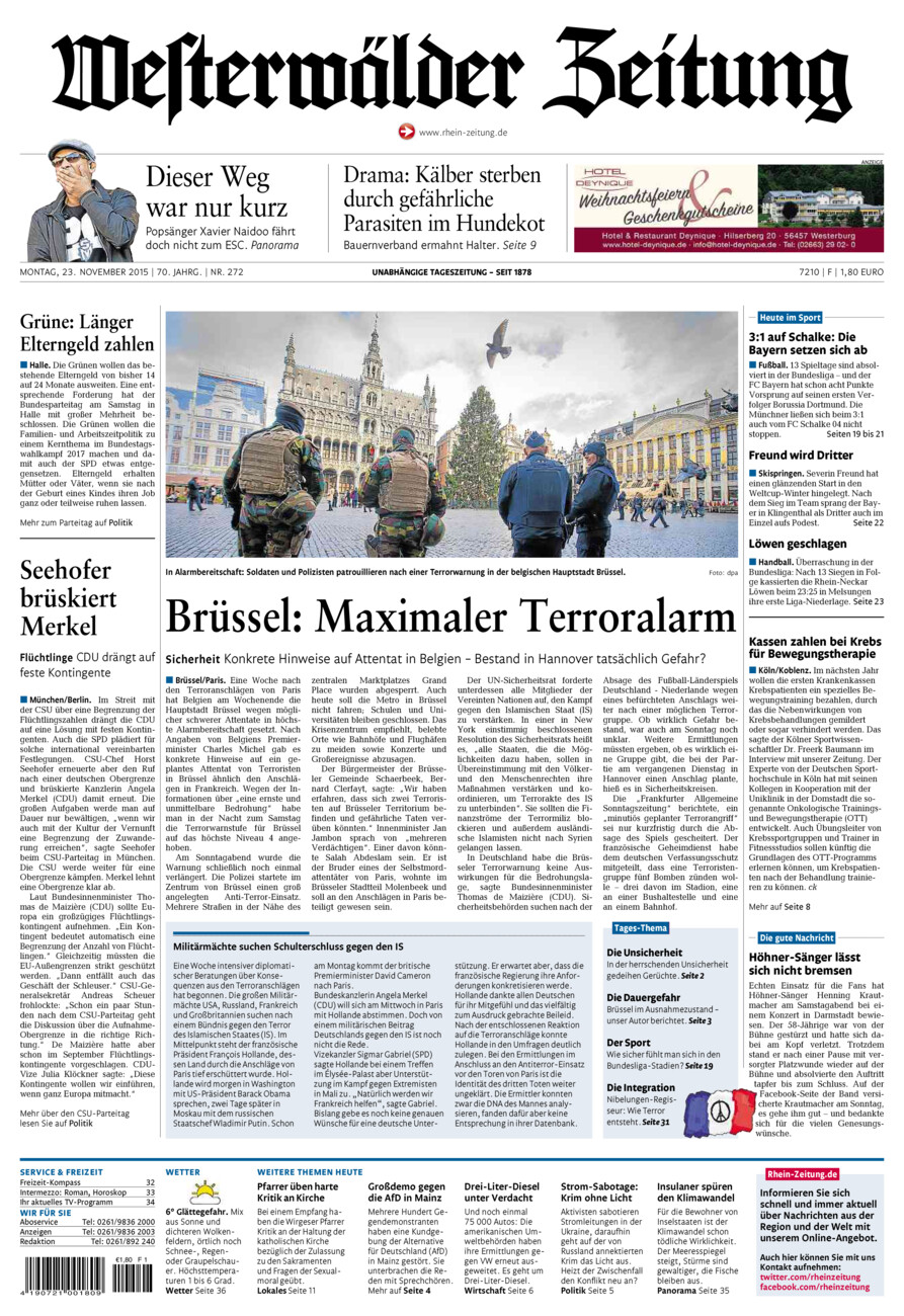 Westerwälder Zeitung vom Montag, 23.11.2015