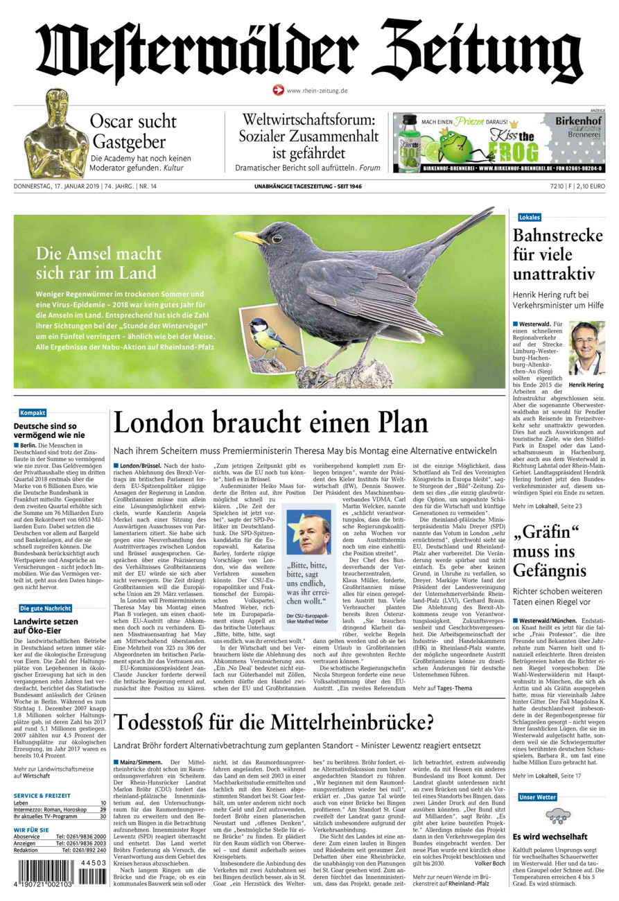 Westerwälder Zeitung vom Donnerstag, 17.01.2019