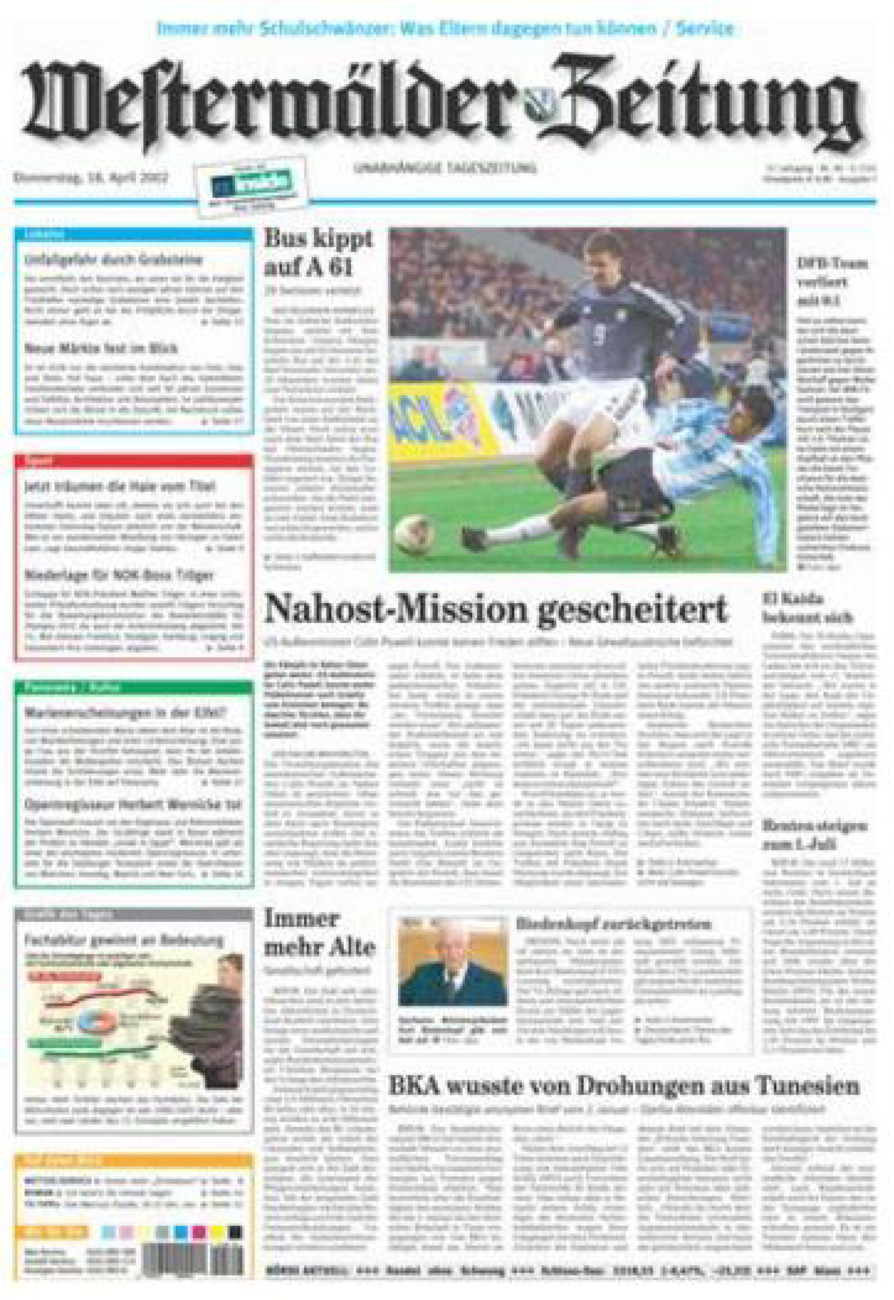 Westerwälder Zeitung vom Donnerstag, 18.04.2002