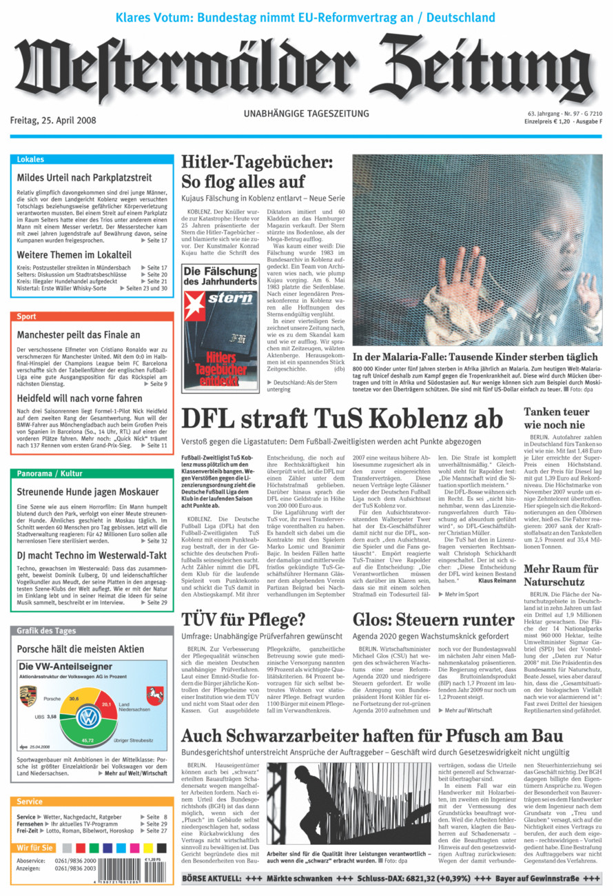 Westerwälder Zeitung vom Freitag, 25.04.2008