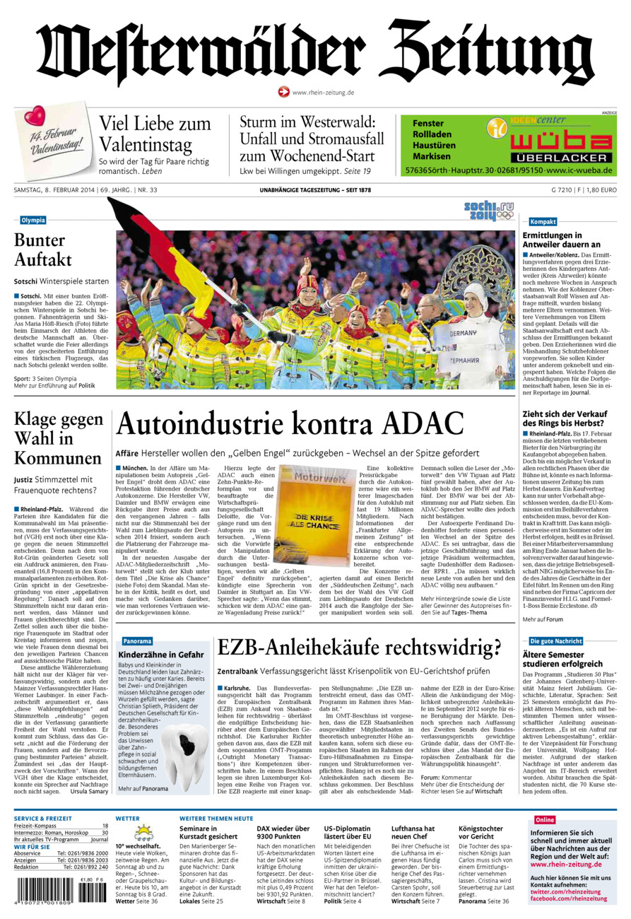 Westerwälder Zeitung vom Samstag, 08.02.2014