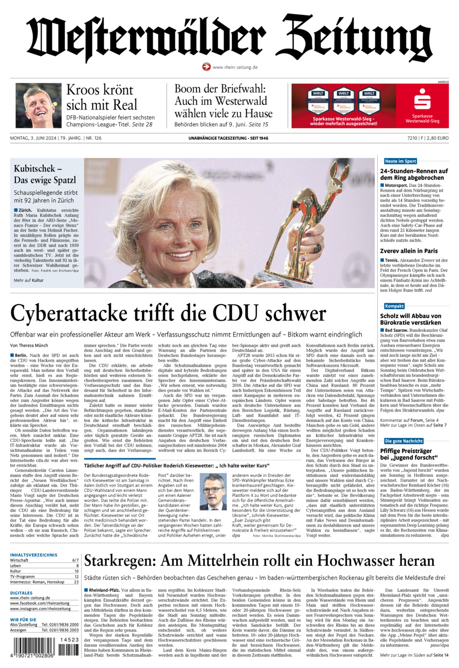 Westerwälder Zeitung vom Montag, 03.06.2024