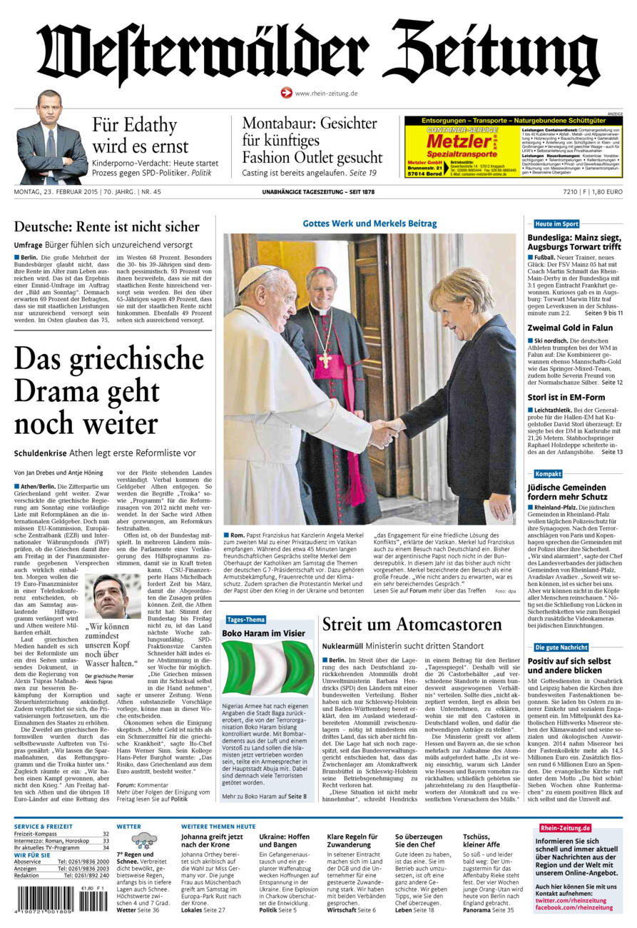 Westerwälder Zeitung vom Montag, 23.02.2015