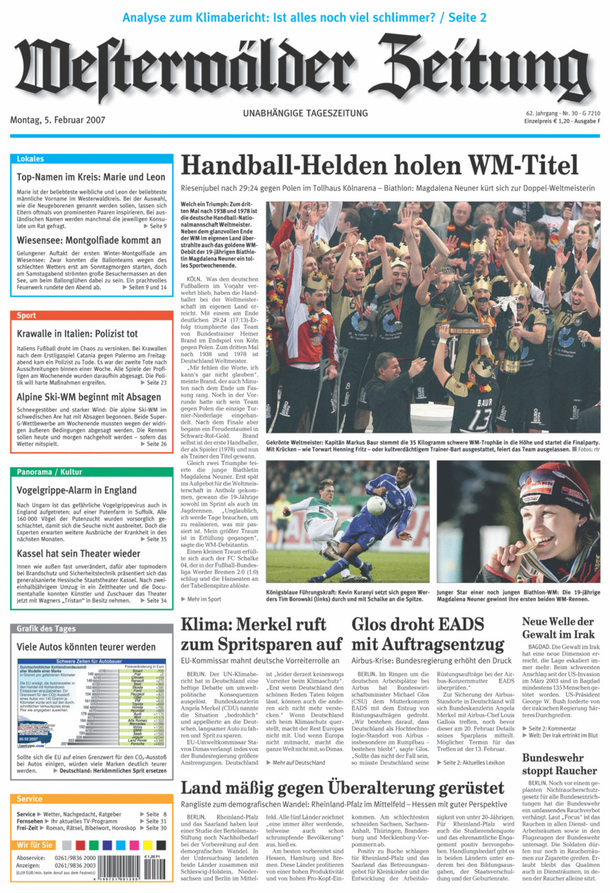 Westerwälder Zeitung vom Montag, 05.02.2007