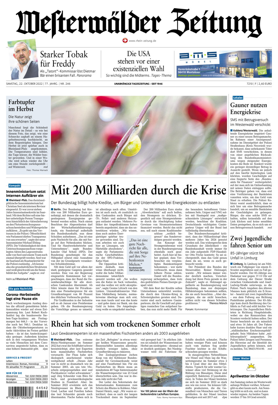 Westerwälder Zeitung vom Samstag, 22.10.2022