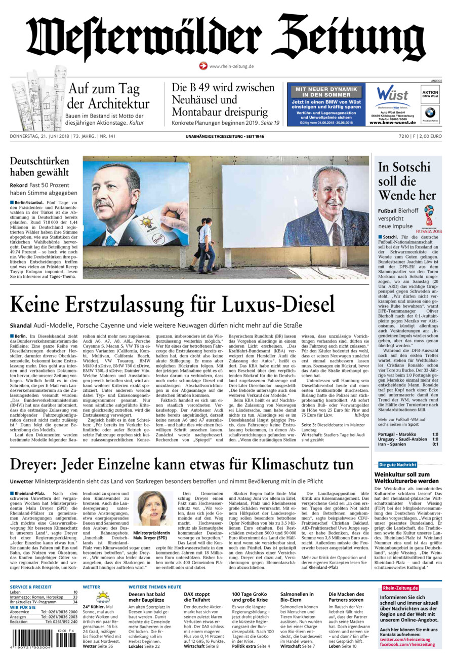 Westerwälder Zeitung vom Donnerstag, 21.06.2018