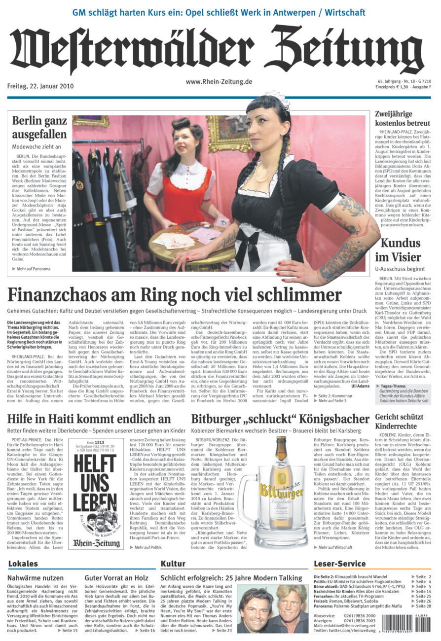 Westerwälder Zeitung vom Freitag, 22.01.2010
