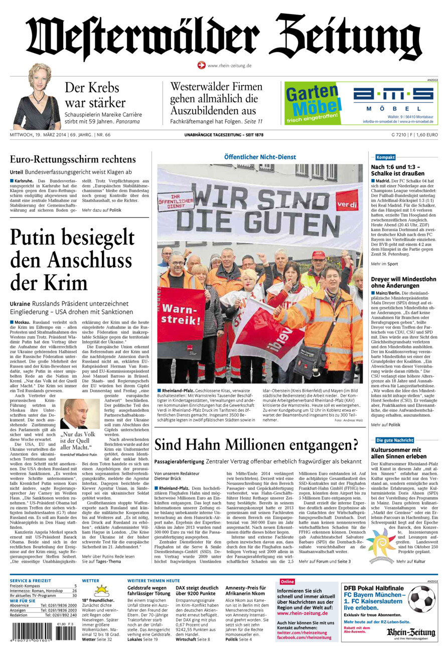 Westerwälder Zeitung vom Mittwoch, 19.03.2014