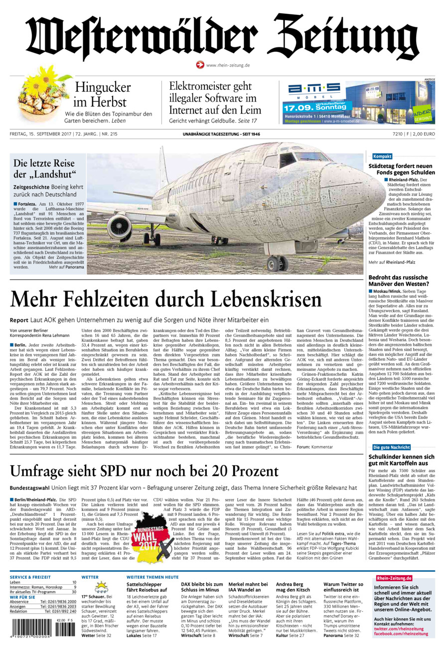 Westerwälder Zeitung vom Freitag, 15.09.2017