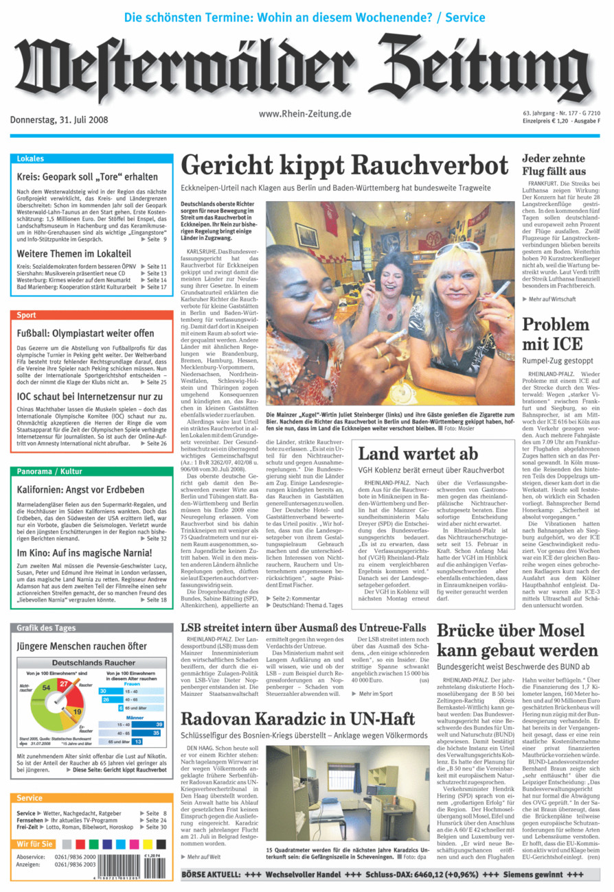 Westerwälder Zeitung vom Donnerstag, 31.07.2008