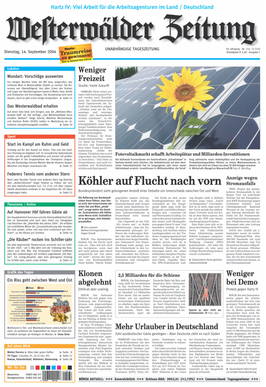Westerwälder Zeitung vom Dienstag, 14.09.2004