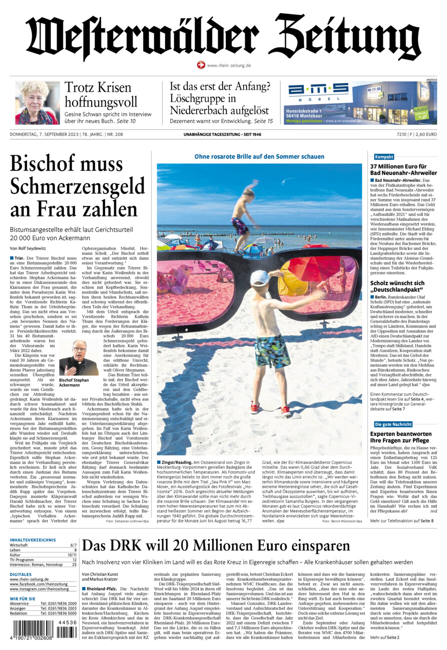 Westerwälder Zeitung vom Donnerstag, 07.09.2023
