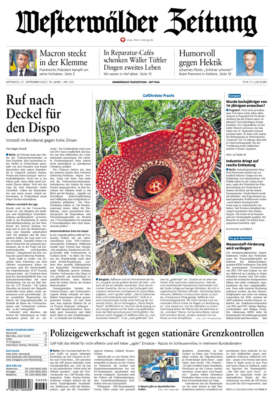 Westerwälder Zeitung vom Mittwoch, 27.09.2023