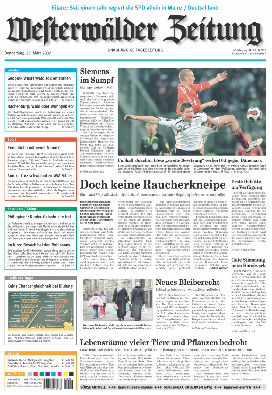Westerwälder Zeitung vom Donnerstag, 29.03.2007